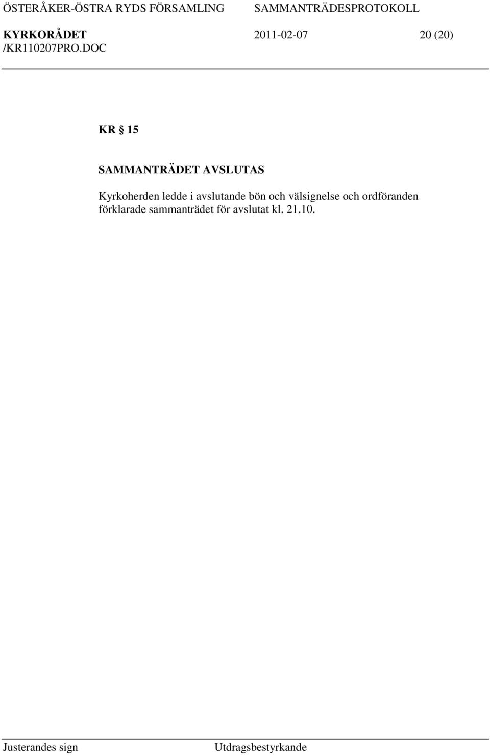 avslutande bön och välsignelse och
