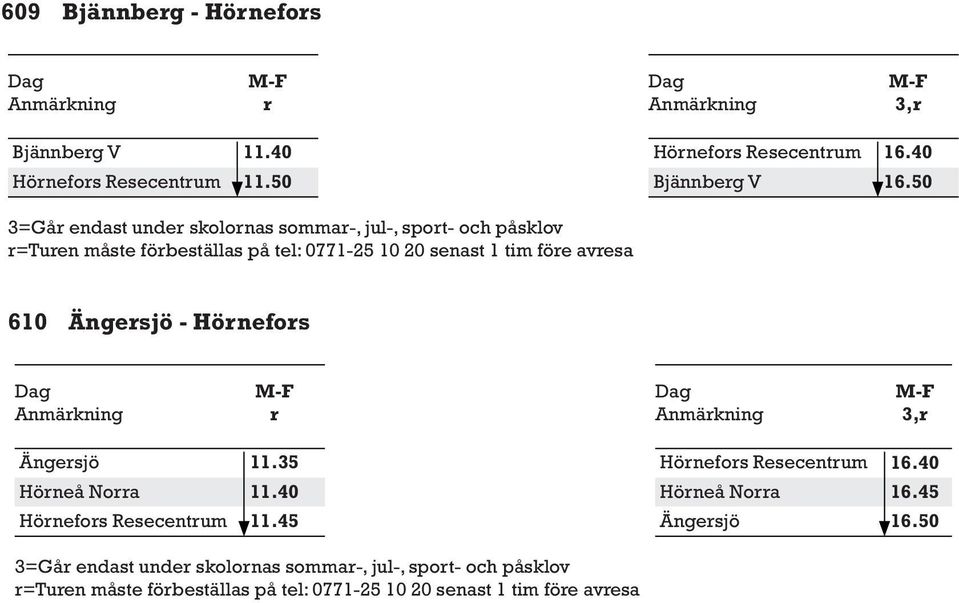 avesa 610 Ängesjö - Hönefos 3, Ängesjö Höneå Noa Hönefos Resecentum 11.35 11.40 11.