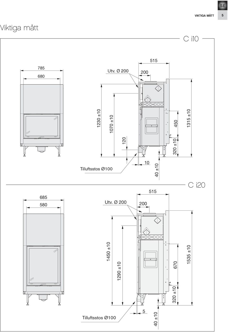 Tilluftsstos Ø 10 40 ±10 685 580 Utv.