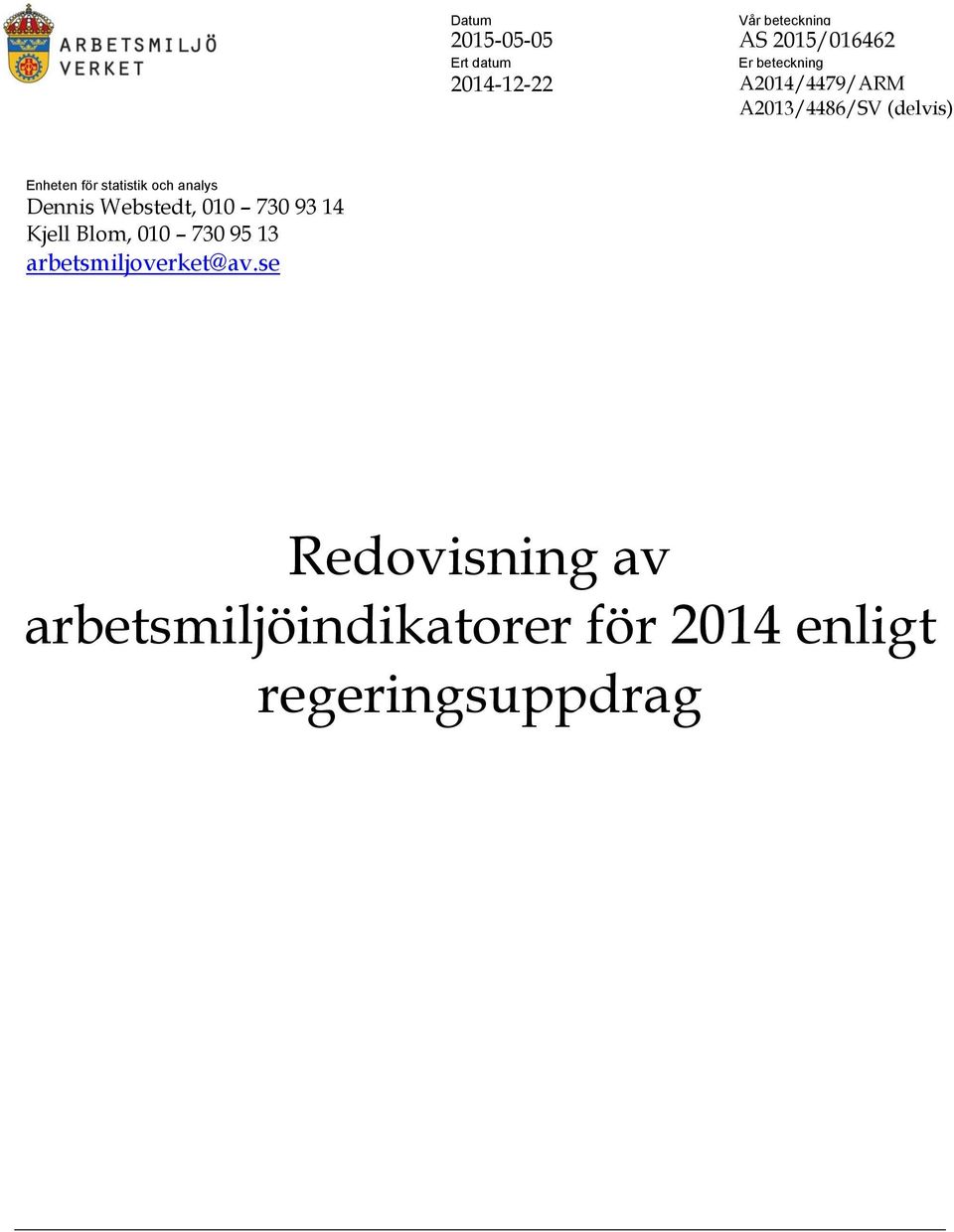 analys Dennis Webstedt, 1 73 93 14 Kjell Blom, 1 73 95 13