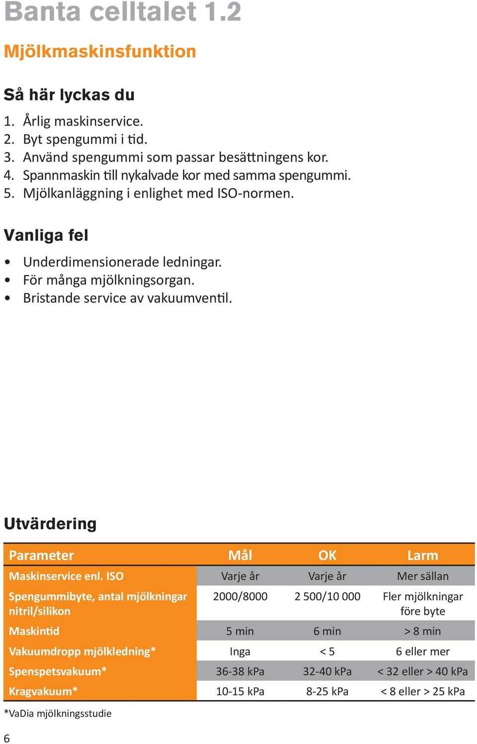 Bristande service av vakuumventil. 6 Maskinservice enl.