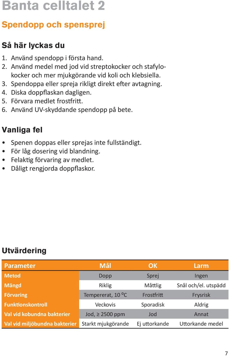 Spenen doppas eller sprejas inte fullständigt. För låg dosering vid blandning. Felaktig förvaring av medlet. Dåligt rengjorda doppflaskor.