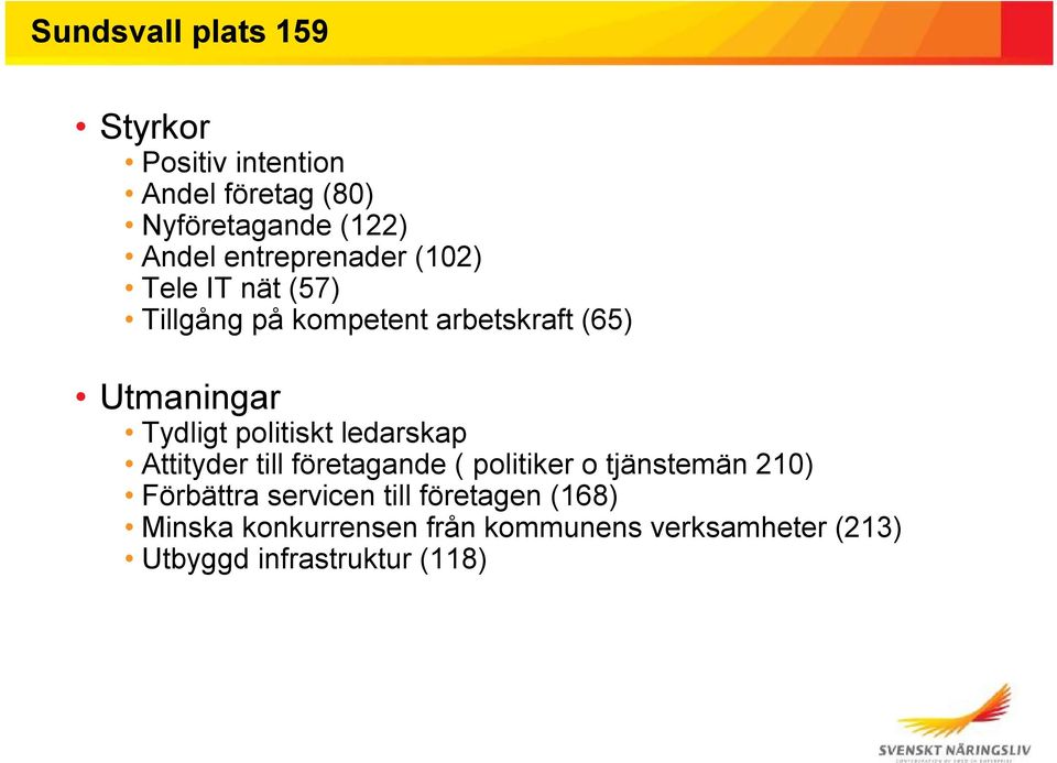 politiskt ledarskap Attityder till företagande ( politiker o tjänstemän 210) Förbättra servicen