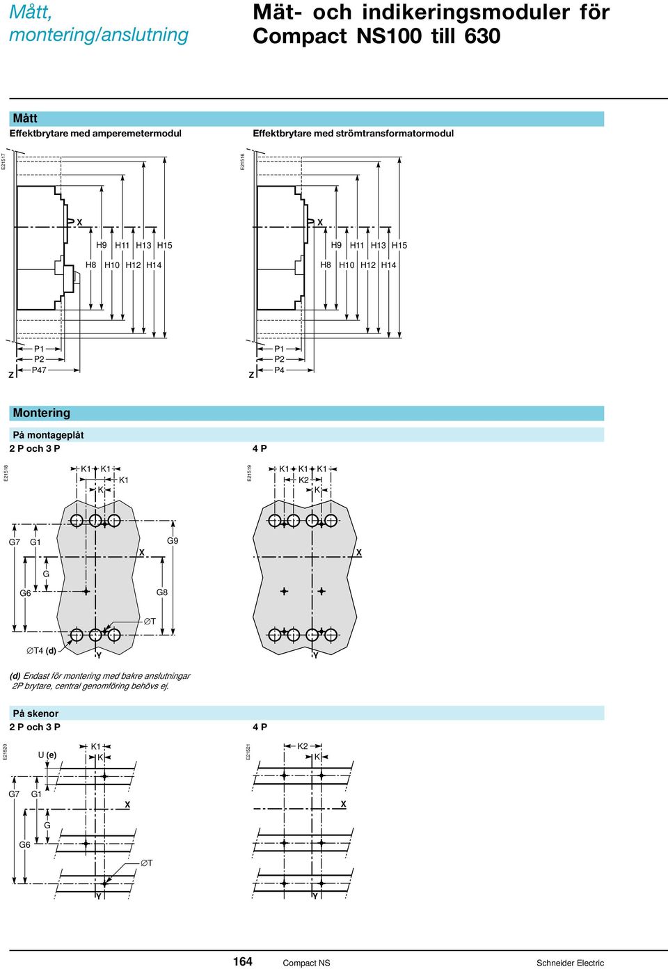 P47 P1 P2 P4 Montering På montageplåt 2 P och 3 P 4 P E21518 E21519 2 G7 G1 G9 G G6 G8 T T4 (d) (d) Endast för montering