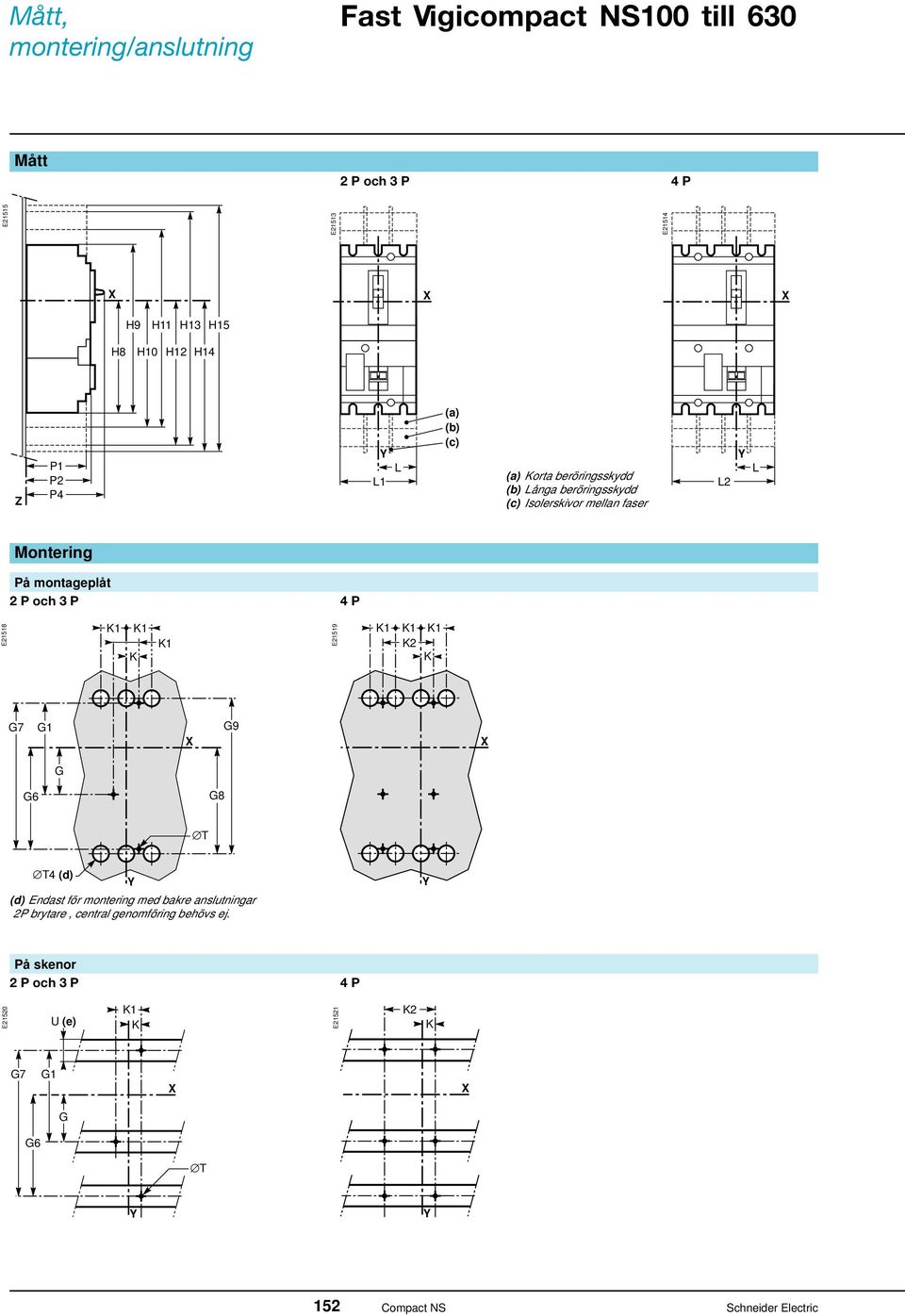 L Montering På montageplåt 2 P och 3 P 4 P E21518 E21519 2 G7 G1 G9 G G6 G8 T T4 (d) (d) Endast för montering med bakre
