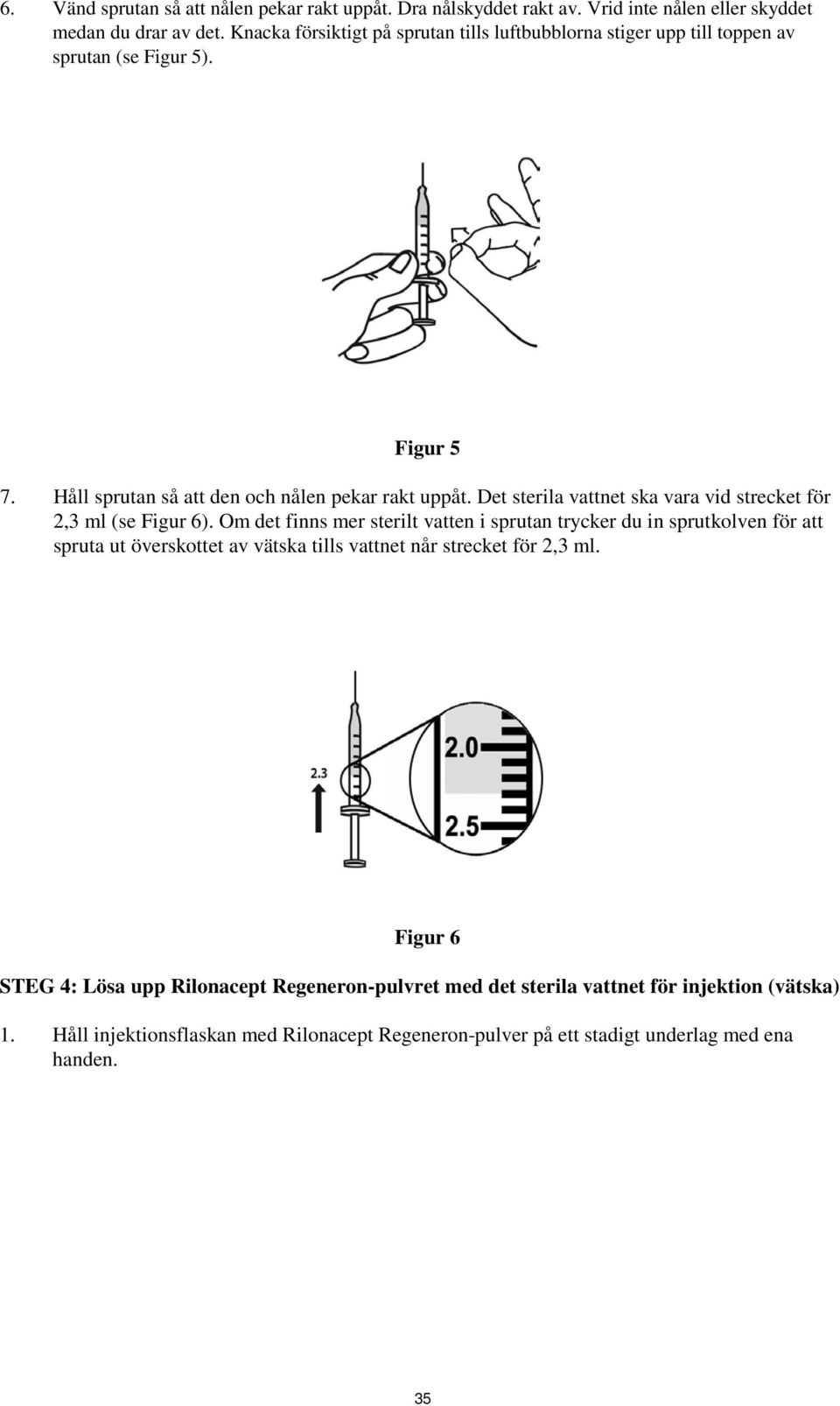 Det sterila vattnet ska vara vid strecket för 2,3 ml (se Figur 6).