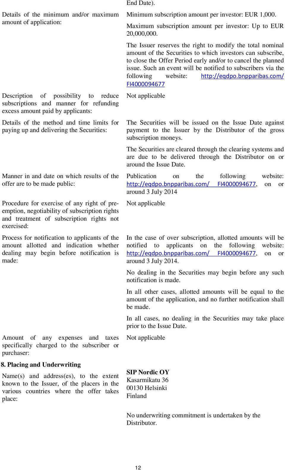 subscription rights and treatment of subscription rights not exercised: Process for notification to applicants of the amount allotted and indication whether dealing may begin before notification is