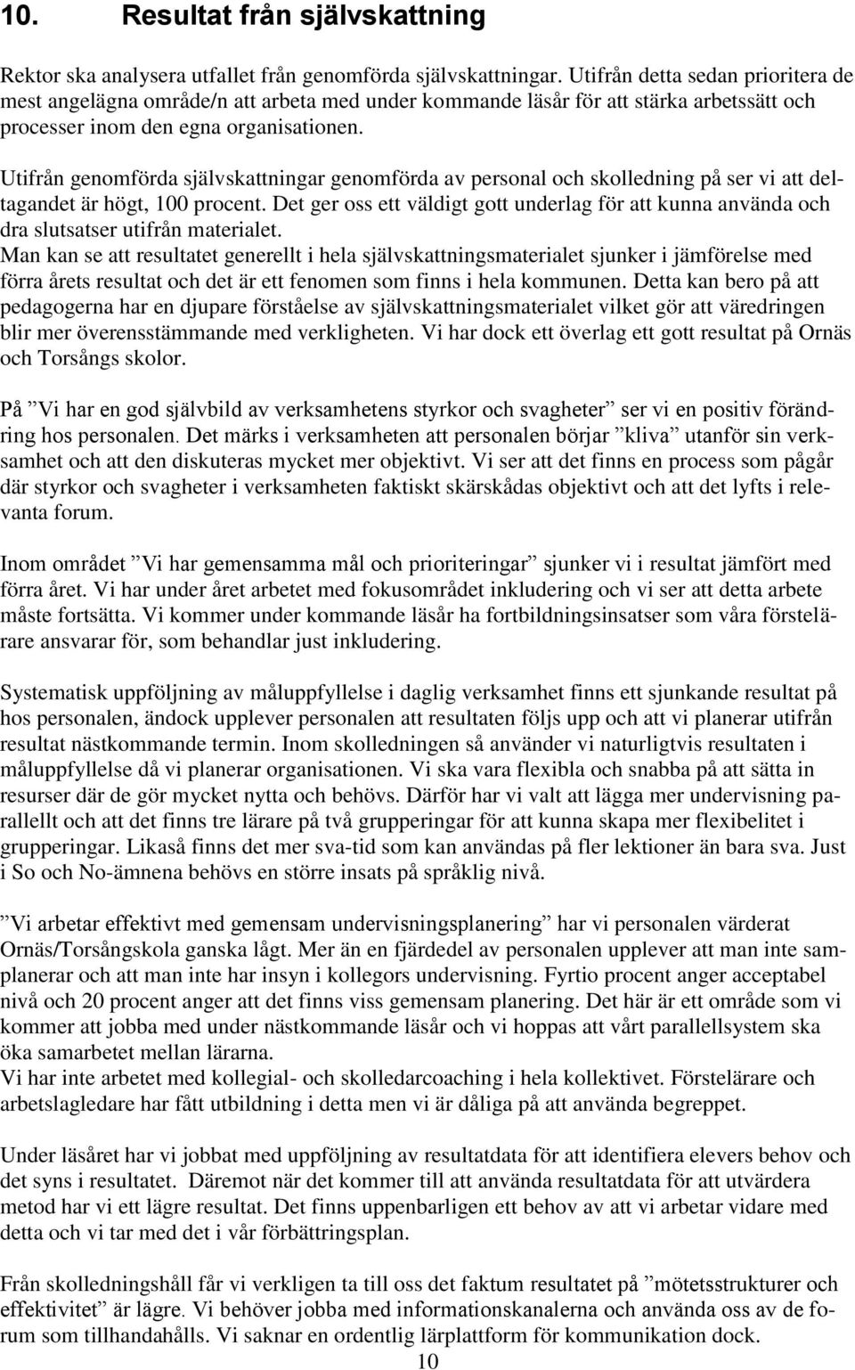 Utifrån genomförda självskattningar genomförda av personal och skolledning på ser vi att deltagandet är högt, 100 procent.