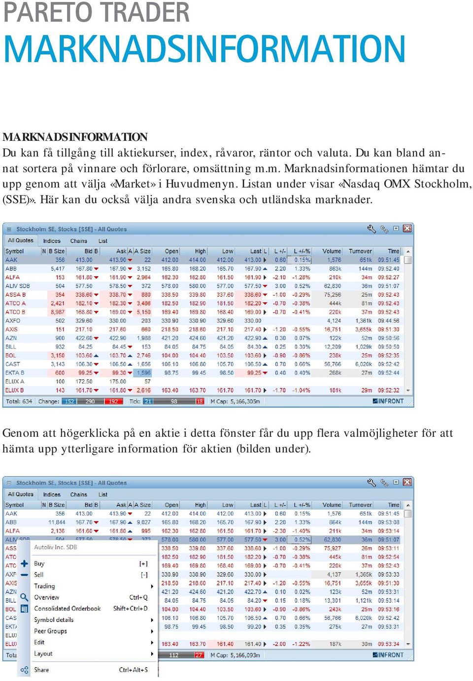 ättning m.m. Marknadsinformationen hämtar du upp genom att välja «Market» i Huvudmenyn.