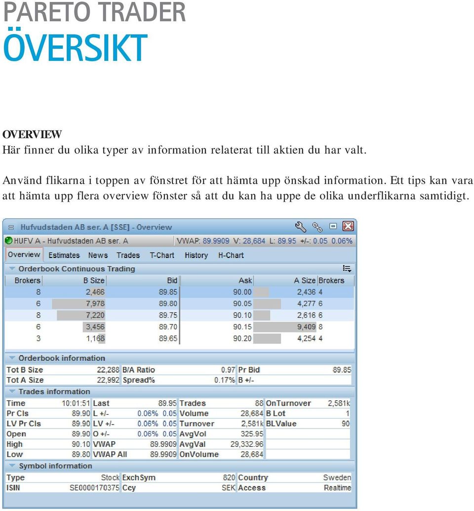 Använd flikarna i toppen av fönstret för att hämta upp önskad