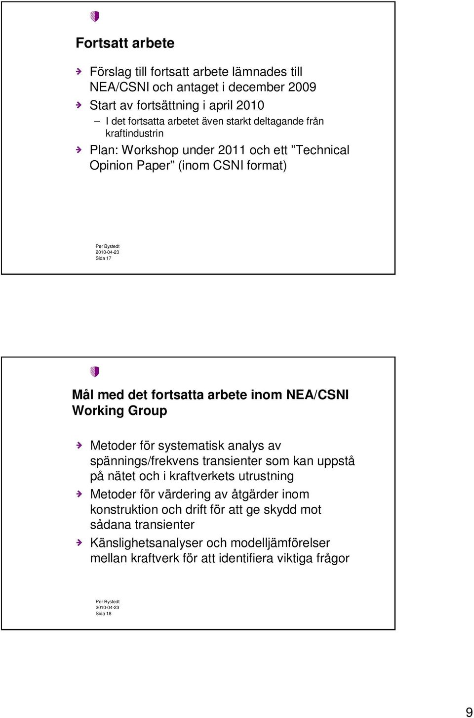 Working Group Metoder för systematisk analys av spännings/frekvens transienter som kan uppstå på nätet och i kraftverkets utrustning Metoder för värdering av