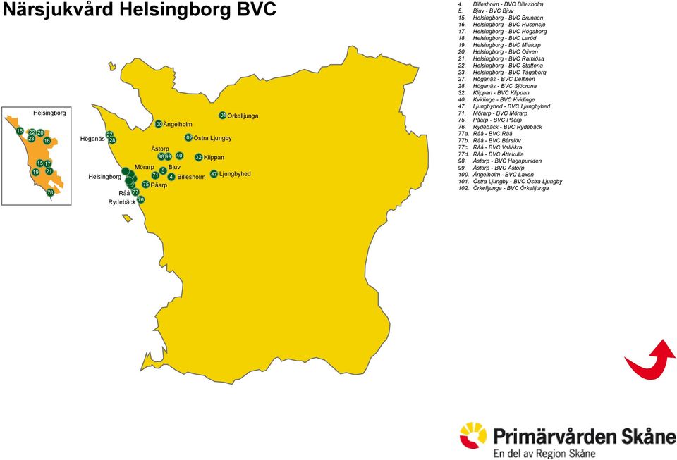 Billesholm - BVC Billesholm Bjuv - BVC Bjuv - BVC Brunnen - BVC Husensjö - BVC Högaborg - BVC Laröd - BVC Miatorp - BVC Oliven - BVC Ramlösa - BVC Stattena - BVC Tågaborg Höganäs - BVC Delfinen