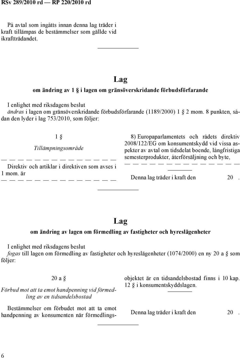 8 punkten, sådan den lyder i lag 753/2010, som följer: Tillämpningsområde Direktiv och artiklar i direktiven som avses i 1mom.