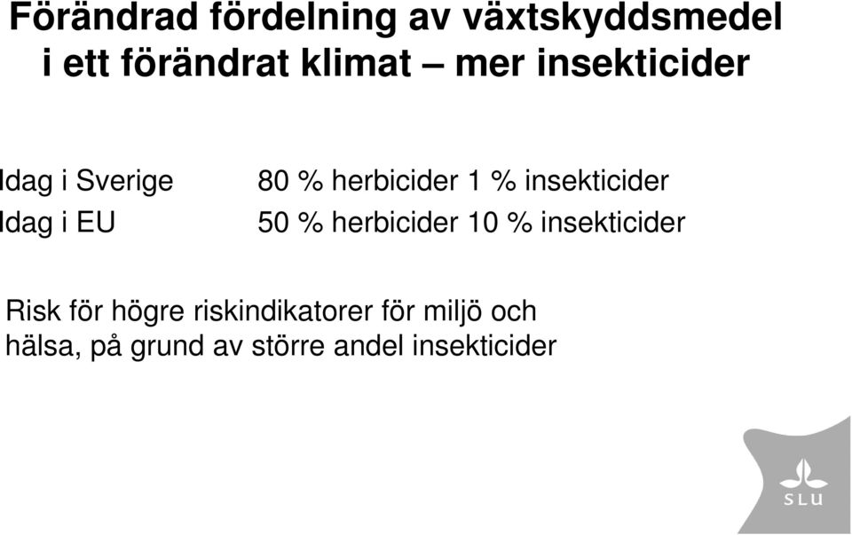 insekticider 50 % herbicider 10 % insekticider Risk för högre