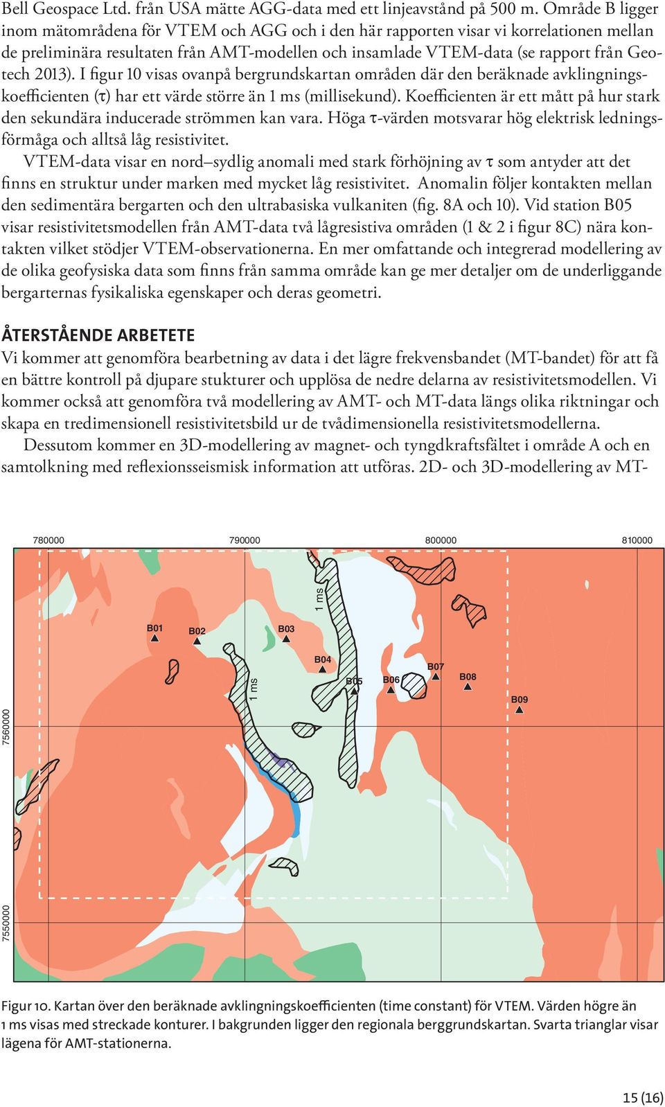 2013). I figur 10 visas ovanpå bergrundskartan områden där den beräknade avklingningskoefficienten (τ) har ett värde större än 1 ms (millisekund).