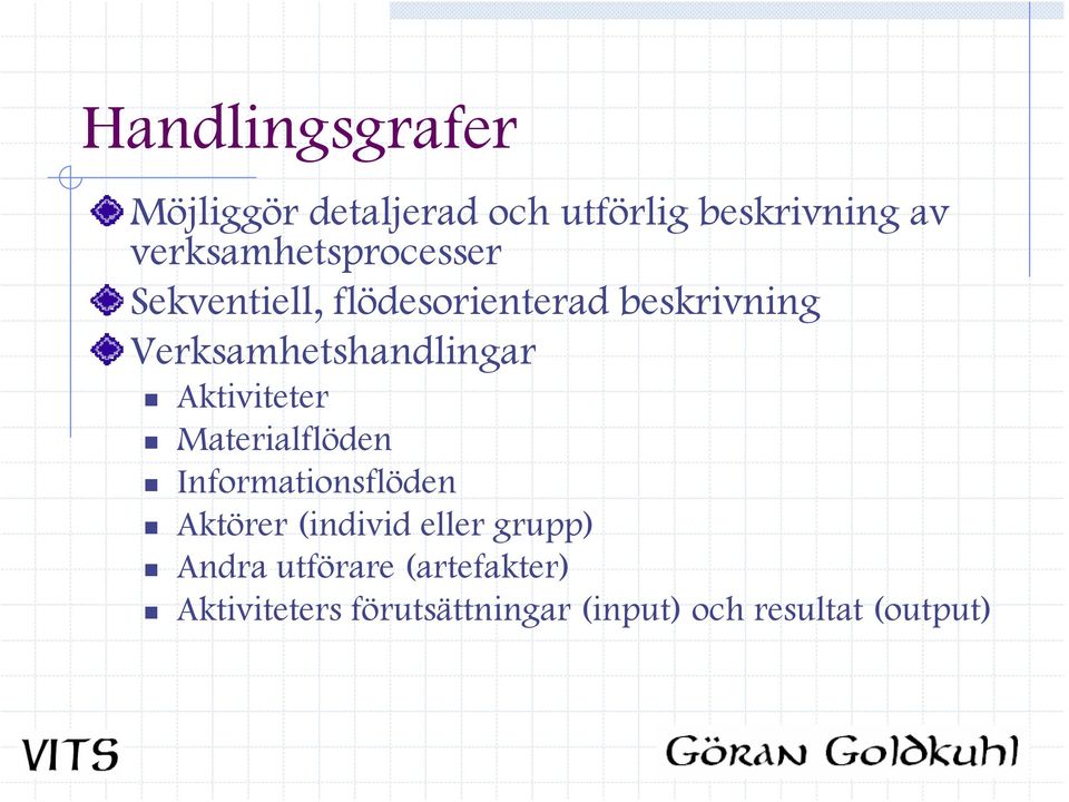 Verksamhetshandlingar Aktiviteter Materialflöden Informationsflöden Aktörer