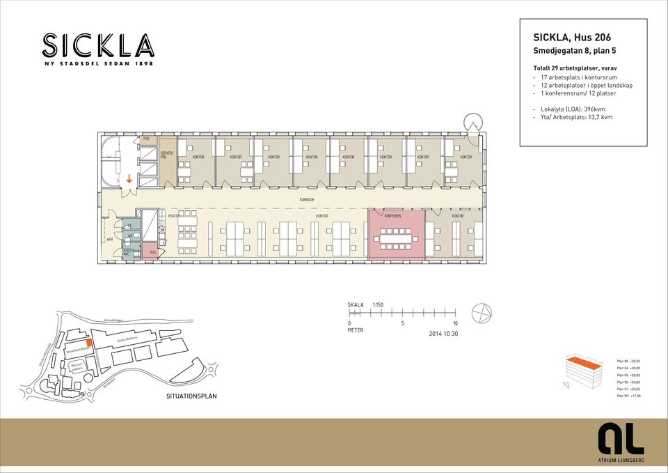 SKALA 1:150 Sickla Industriväg Dieselverkstaden Sickla Galleria Marcusplatsen Smedjegatan Värmdövägen 0 METER 5 10