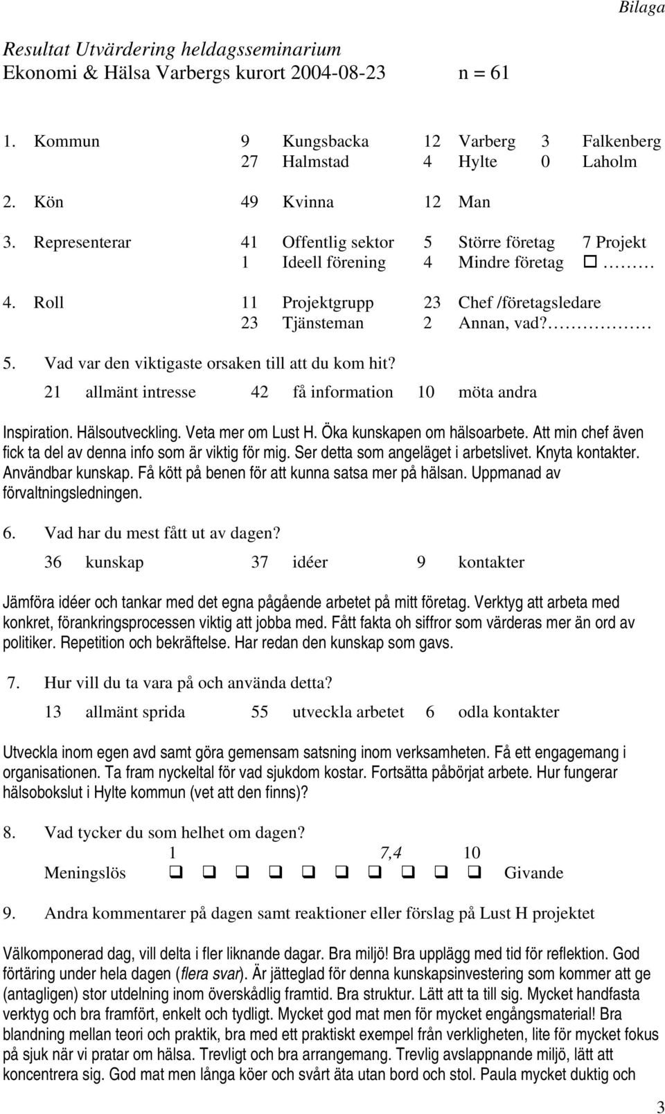 21 allmänt intresse 42 få information 10 möta andra Inspiration. Hälsoutveckling. Veta mer om Lust H. Öka kunskapen om hälsoarbete. Att min chef även fick ta del av denna info som är viktig för mig.