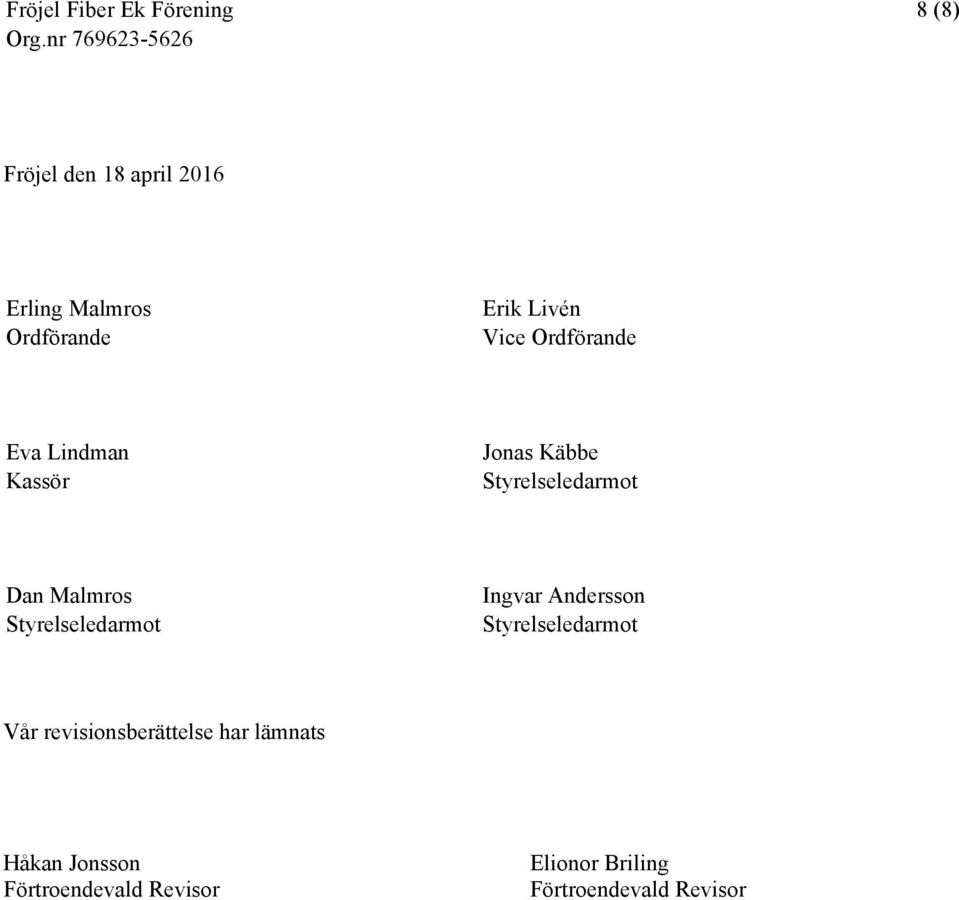 Styrelseledarmot Ingvar Andersson Styrelseledarmot Vår revisionsberättelse
