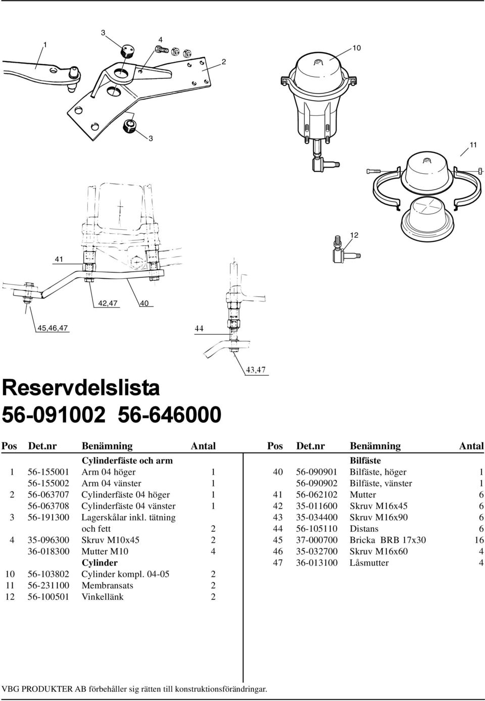 tätning och fett 2 4 35-096300 Skruv M10x45 2 36-018300 Mutter M10 4 Cylinder 10 56-103802 Cylinder kompl.
