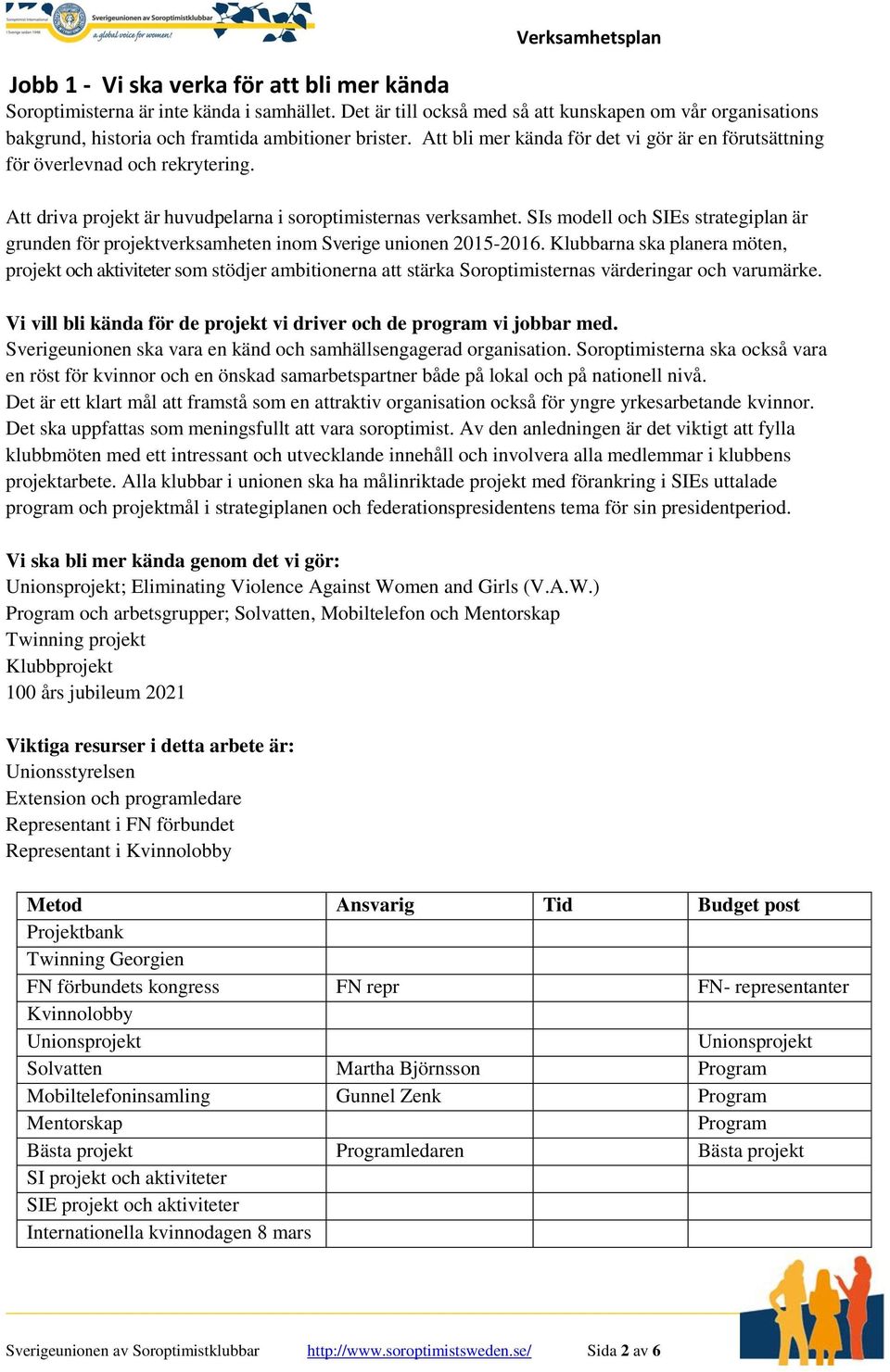 SIs modell och SIEs strategiplan är grunden för projektverksamheten inom Sverige unionen 2015-2016.