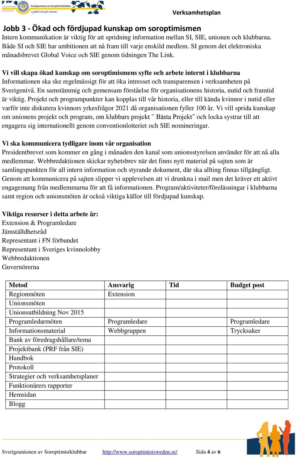 Vi vill skapa ökad kunskap om soroptimismens syfte och arbete internt i klubbarna Informationen ska ske regelmässigt för att öka intresset och transparensen i verksamheten på Sverigenivå.