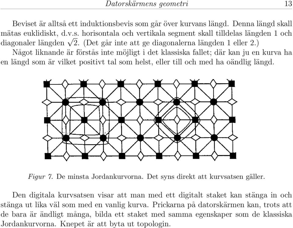 ) Något liknande är förstås inte möjligt i det klassiska fallet; där kan ju en kurva ha en längd som är vilket positivt tal som helst, eller till och med ha oändlig längd. Figur 7.