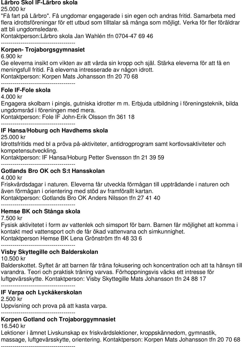 900 kr Ge eleverna insikt om vikten av att vårda sin kropp och själ. Stärka eleverna för att få en meningsfull fritid. Få eleverna intresserade av någon idrott.