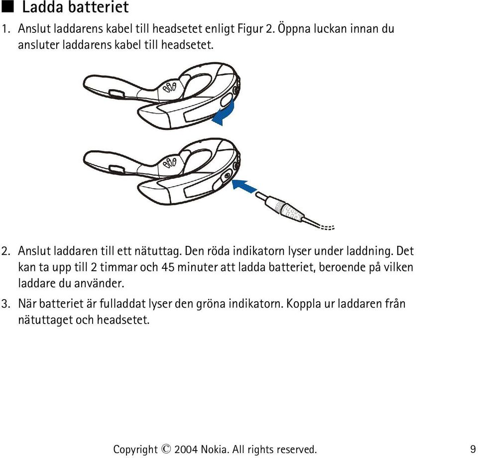 Den röda indikatorn lyser under laddning.