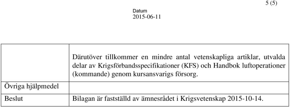 Krigsförbandsspecifikationer (KFS) och Handbok luftoperationer