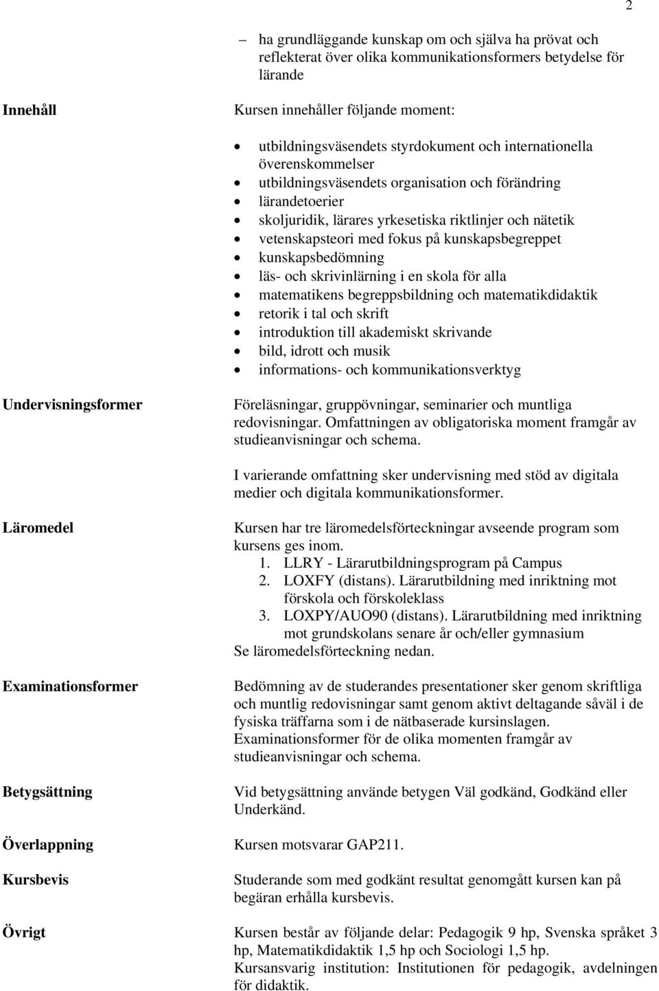 kunskapsbegreppet kunskapsbedömning läs- och skrivinlärning i en skola för alla matematikens begreppsbildning och matematikdidaktik retorik i tal och skrift introduktion till akademiskt skrivande