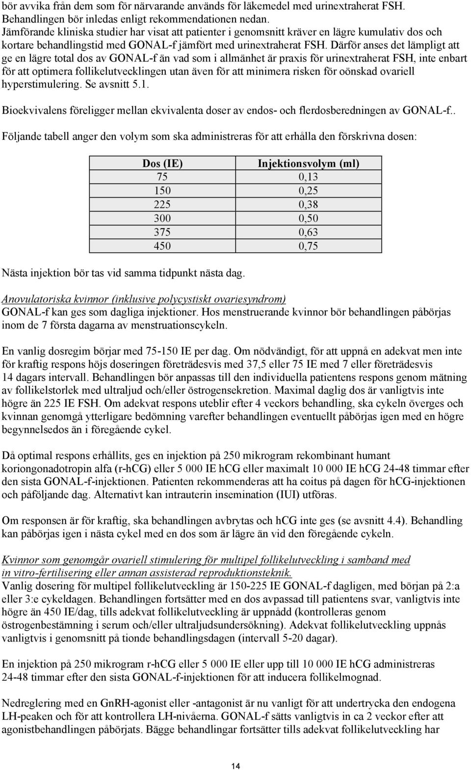 Därför anses det lämpligt att ge en lägre total dos av GONAL-f än vad som i allmänhet är praxis för urinextraherat FSH, inte enbart för att optimera follikelutvecklingen utan även för att minimera
