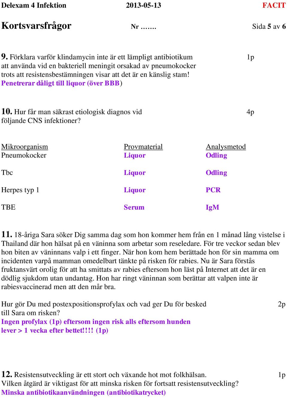 Penetrerar dåligt till liquor (över BBB) 10. Hur får man säkrast etiologisk diagnos vid 4p följande CNS infektioner?