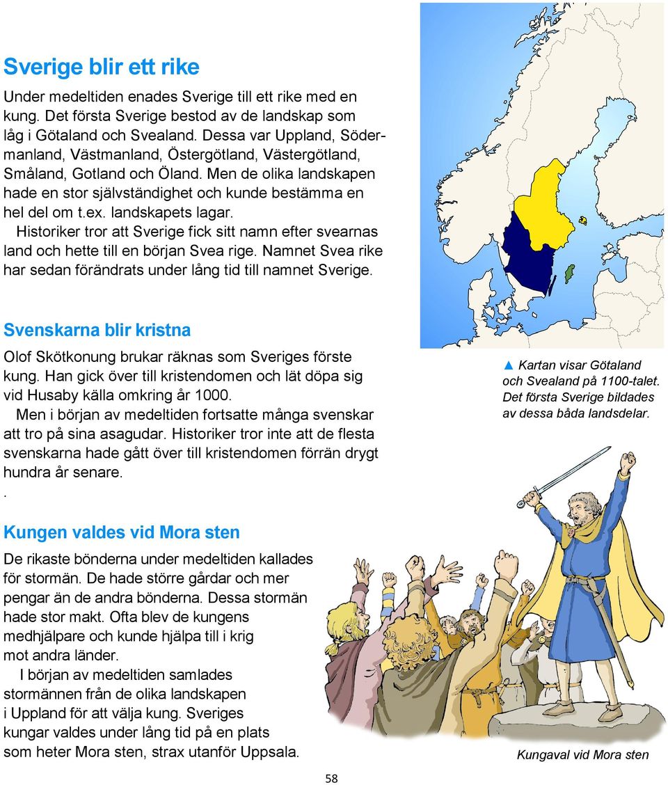 landskapets lagar. Historiker tror att Sverige fick sitt namn efter svearnas land och hette till en början Svea rige. Namnet Svea rike har sedan förändrats under lång tid till namnet Sverige.