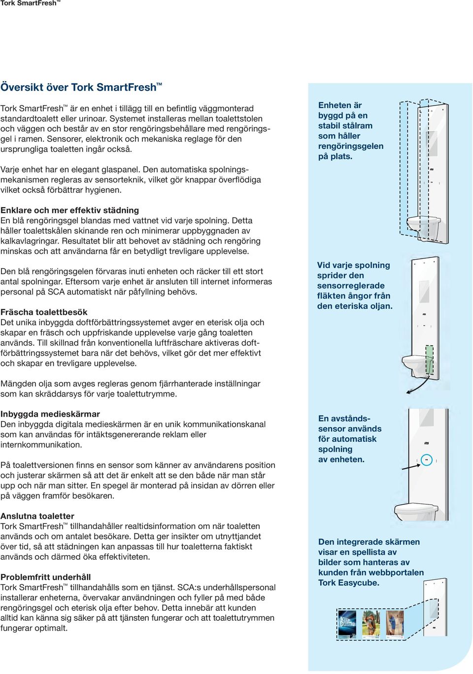 Sensorer, elektronik och mekaniska reglage för den ursprungliga toaletten ingår också. Varje enhet har en elegant glaspanel.