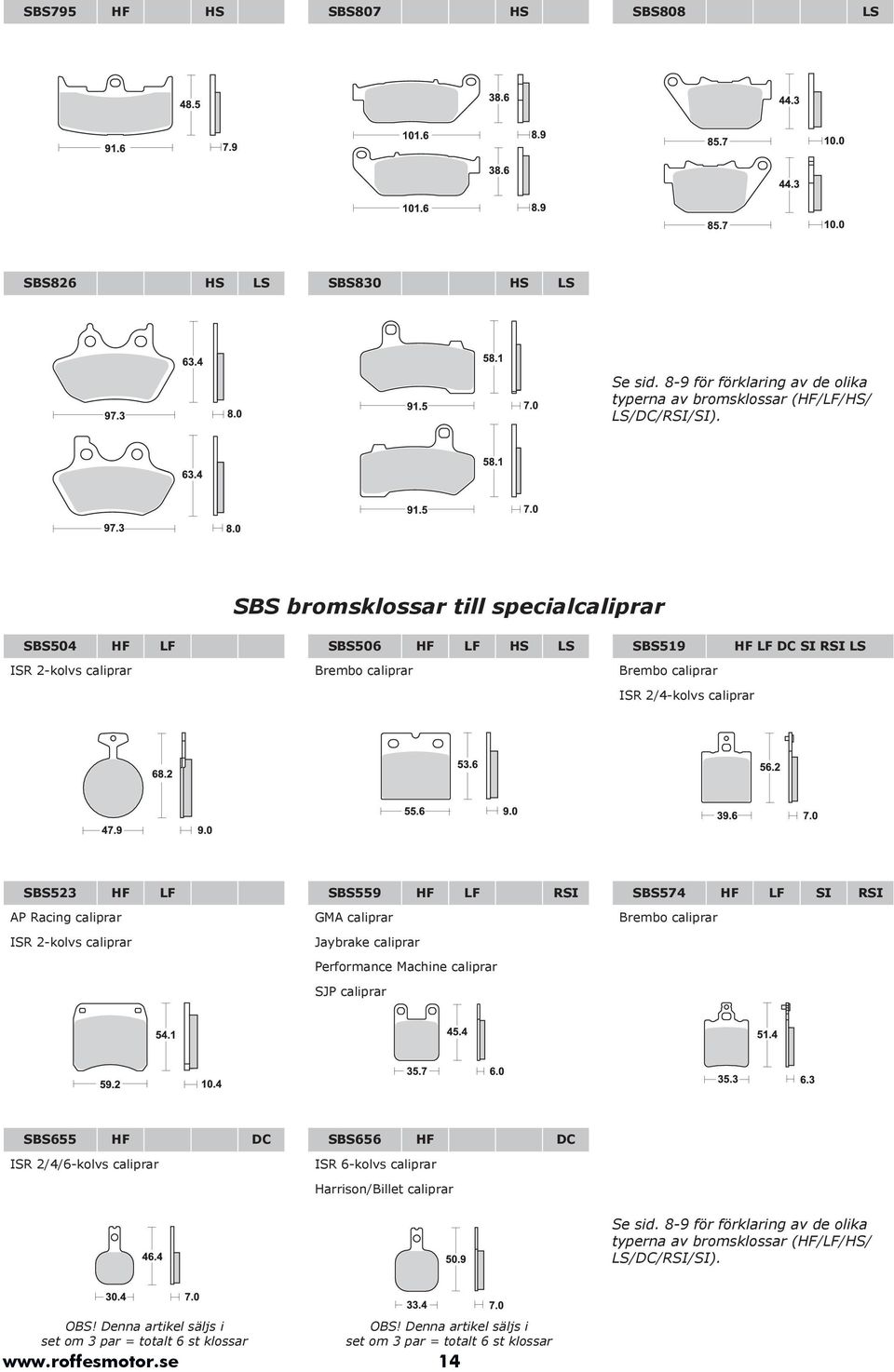 caliprar ISR 2-kolvs caliprar SBS559 HF LF RSI GMA caliprar Jaybrake caliprar Performance Machine caliprar SJP caliprar SBS574 HF LF SI RSI Brembo caliprar SBS655 HF DC ISR 2/4/6-kolvs caliprar