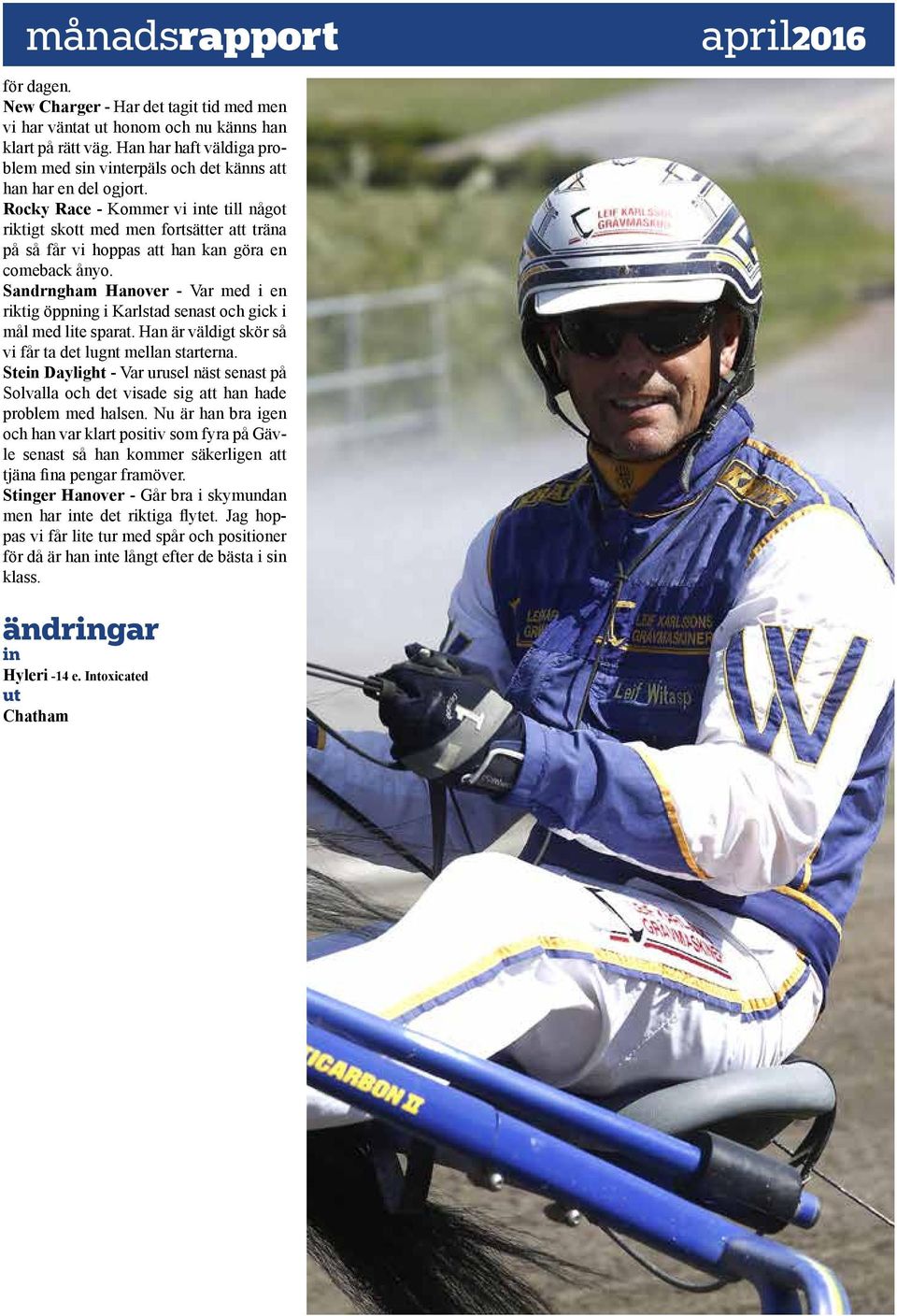 Rocky Race - Kommer vi inte till något riktigt skott med men fortsätter att träna på så får vi hoppas att han kan göra en comeback ånyo.