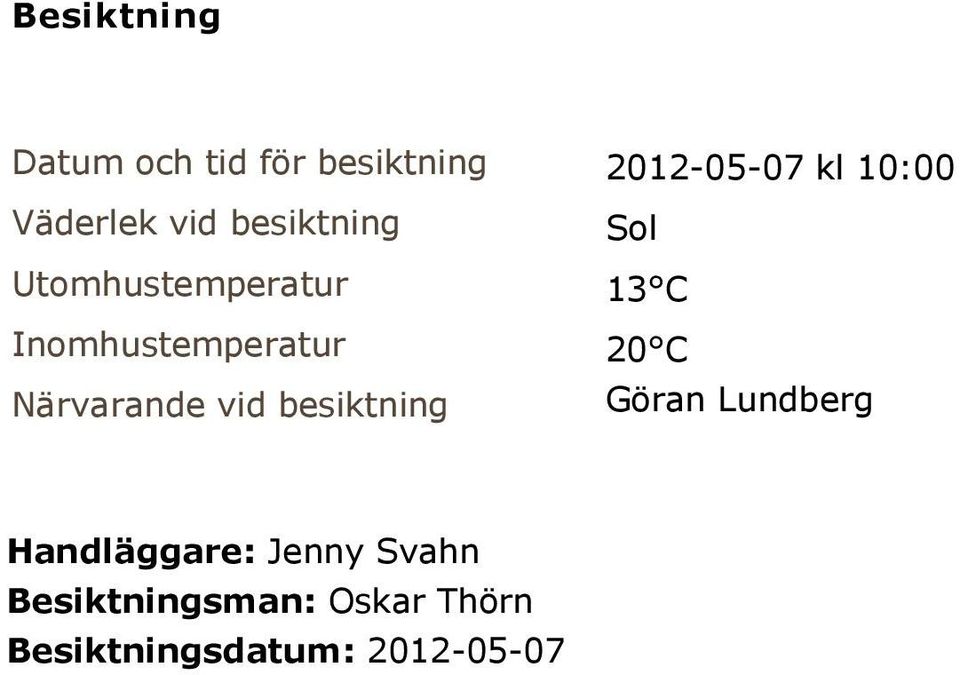 2012-05-07 kl 10:00 Sol 13 C 20 C Göran Lundberg Handläggare: