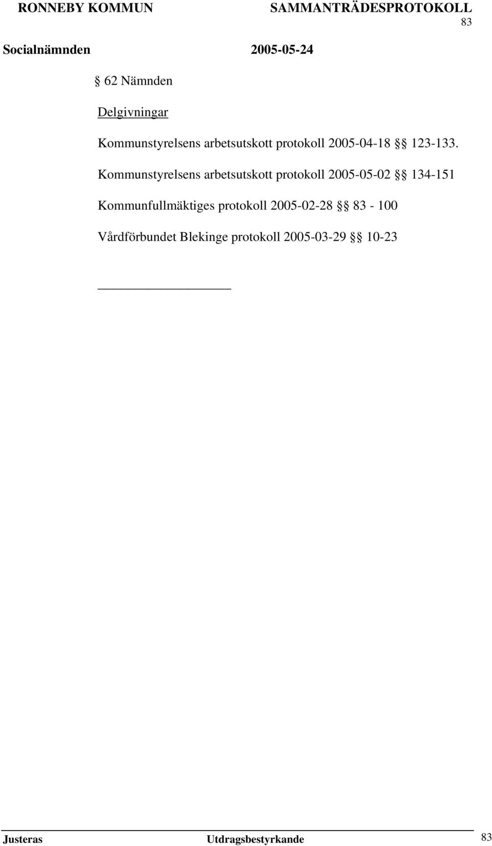 Kommunstyrelsens arbetsutskott protokoll 2005-05-02 134-151