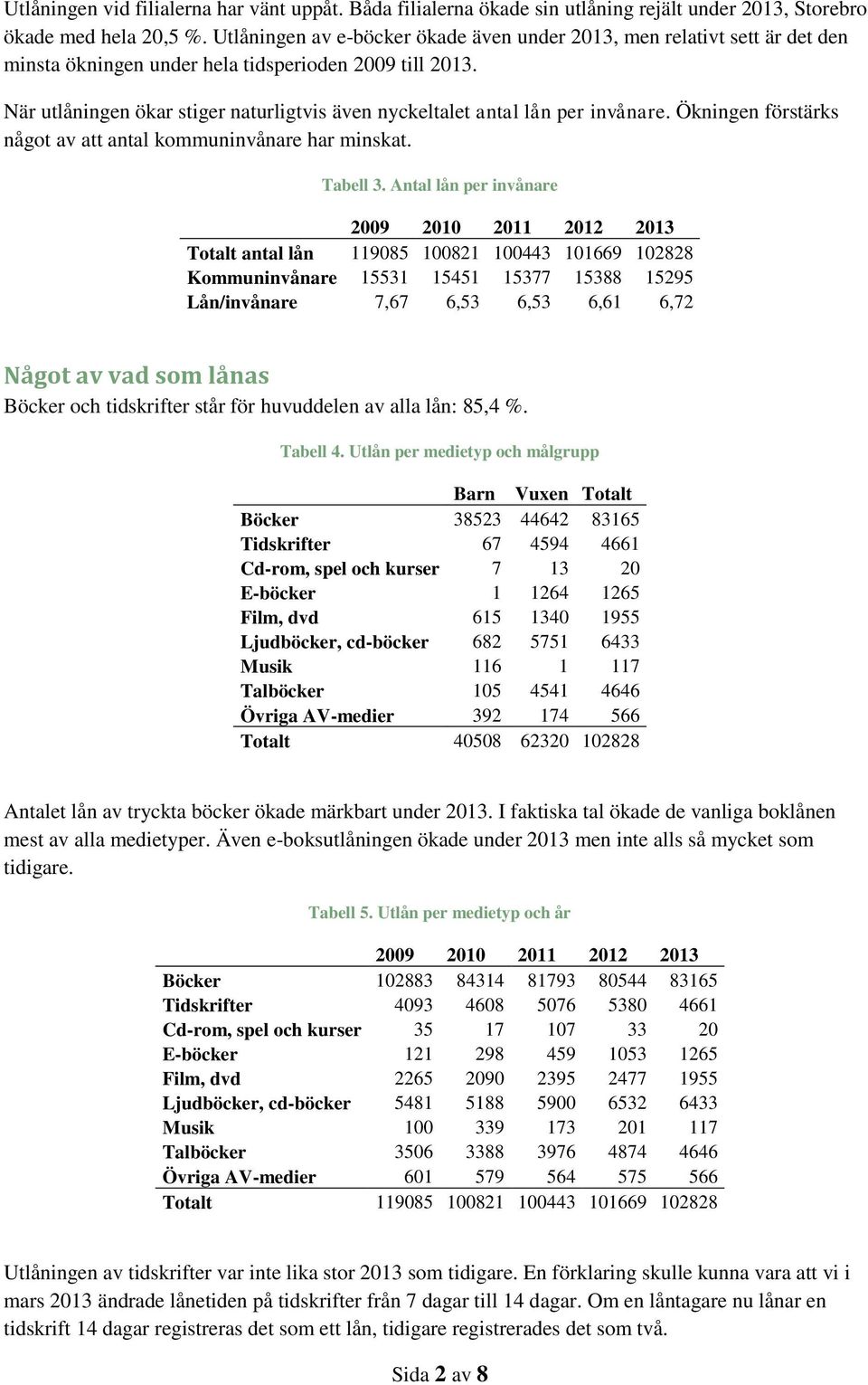 När utlåningen ökar stiger naturligtvis även nyckeltalet antal lån per invånare. Ökningen förstärks något av att antal kommuninvånare har minskat. Tabell 3.