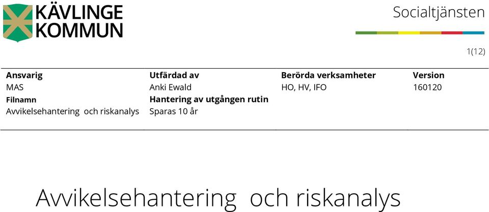 Filnamn Hantering av utgången rutin Avvikelsehantering