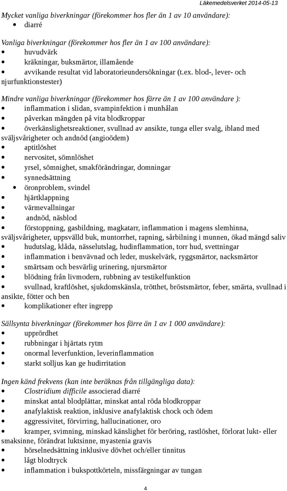 blod-, lever- och njurfunktionstester) Mindre vanliga biverkningar (förekommer hos färre än 1 av 100 användare ): inflammation i slidan, svampinfektion i munhålan påverkan mängden på vita blodkroppar