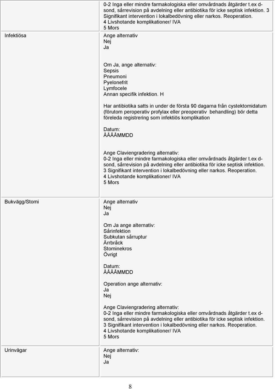 H Har antibiotika satts in under de första 90 dagarna från cystektomidatum (förutom peroperativ profylax eller preoperativ behandling)