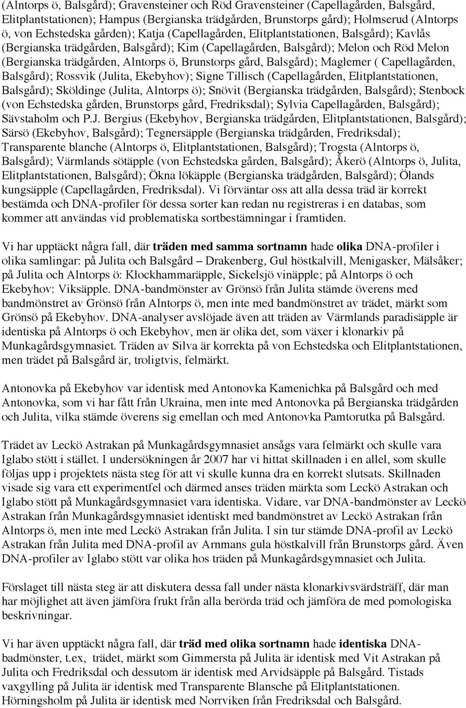Brunstorps gård, Balsgård); Maglemer ( Capellagården, Balsgård); Rossvik (Julita, Ekebyhov); Signe Tillisch (Capellagården, Elitplantstationen, Balsgård); Sköldinge (Julita, Alntorps ö); Snövit