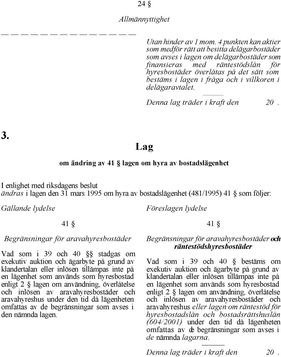 fråga och i villkoren i delägaravtalet. Denna lag träder i kraft den 20. 3.
