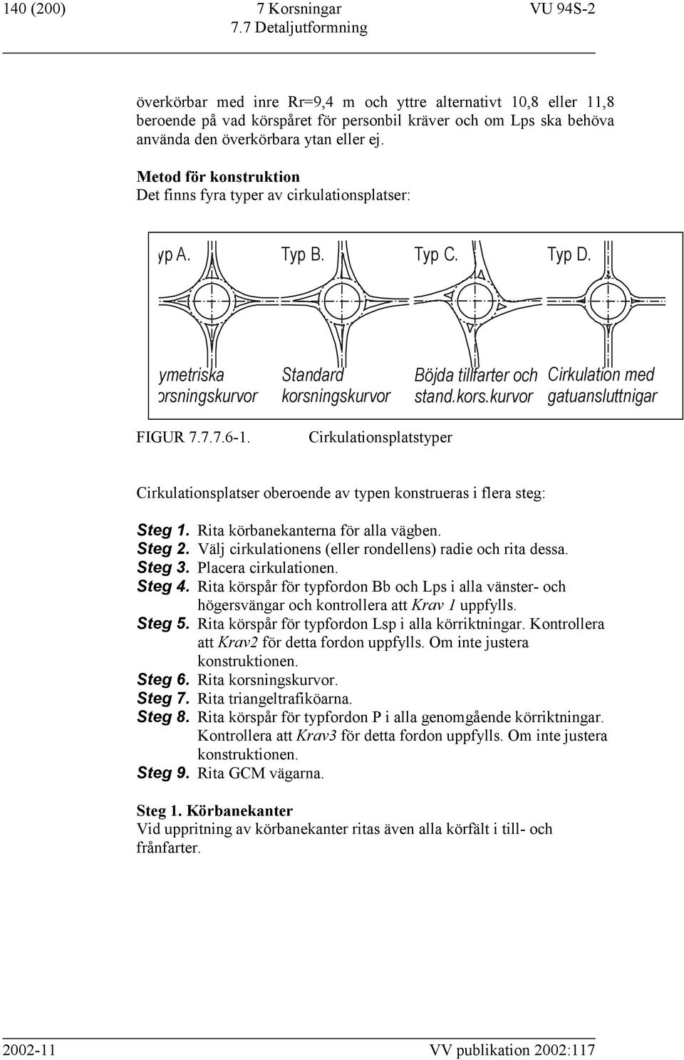 7.7.6-1. Cirkulationsplatstyper Cirkulationsplatser oberoende av typen konstrueras i flera steg: Steg 1. Rita körbanekanterna för alla vägben. Steg 2.