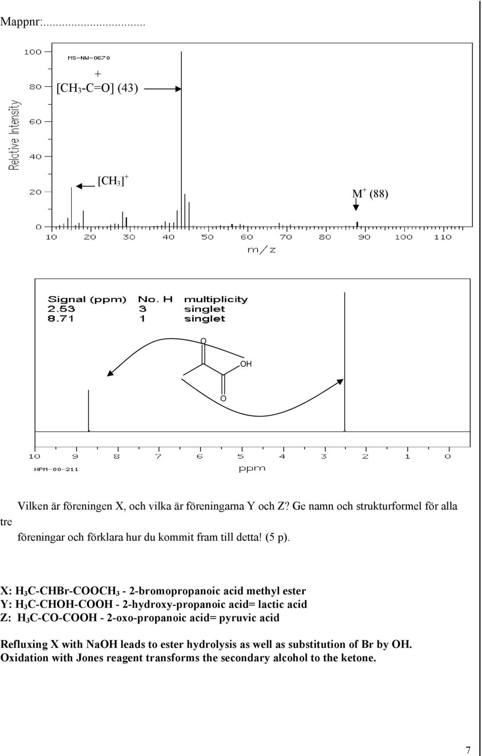 X: 3 C-CBr-CC 3-2-bromopropanoic acid methyl ester Y: 3 C-C-C - 2-hydroxy-propanoic acid= lactic acid Z: 3 C-C-C -