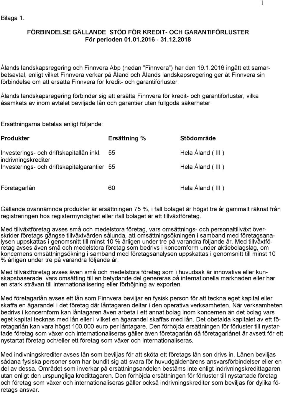 betalas enligt följande: Produkter Ersättning % Stödområde Investerings- och driftskapitallån inkl.