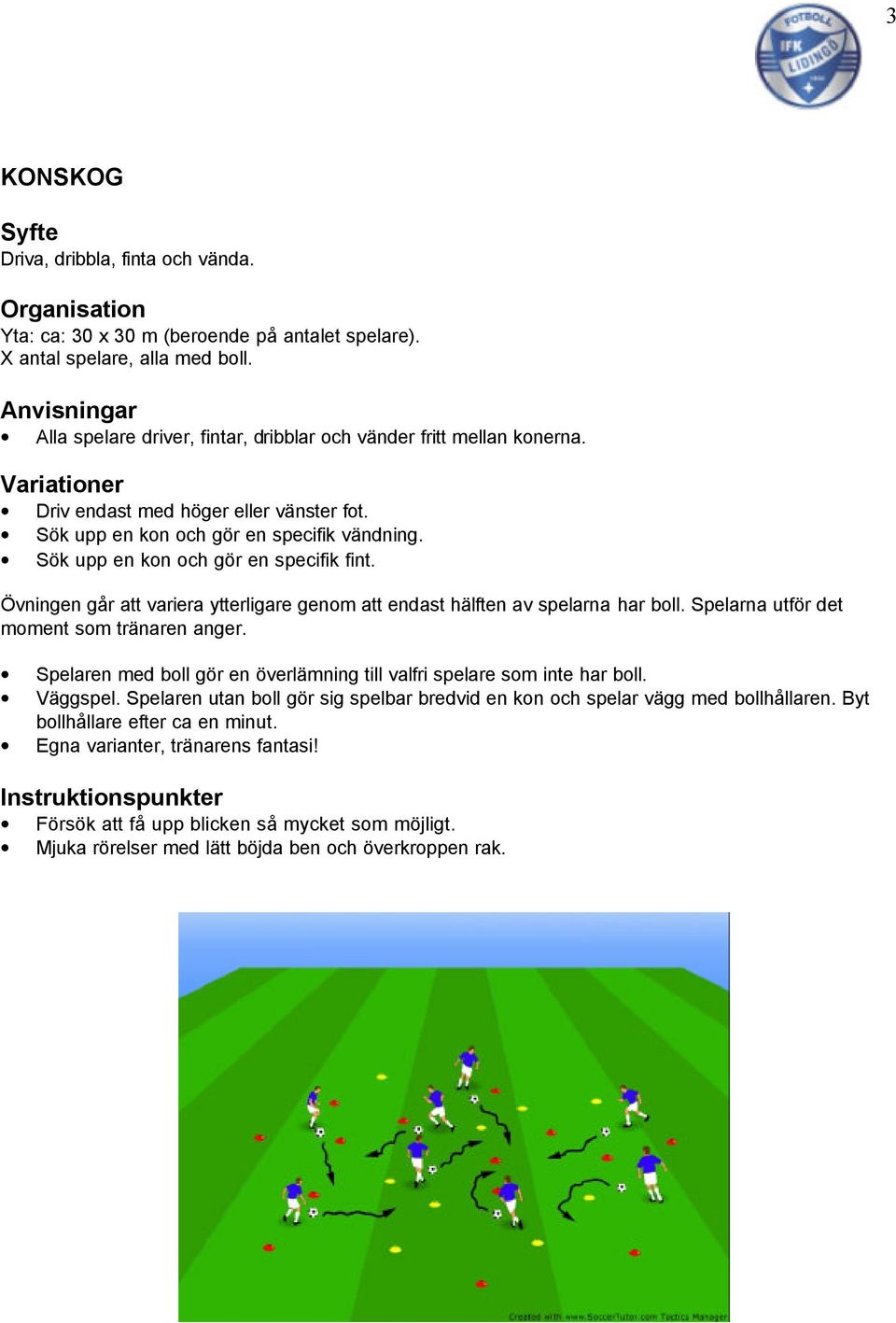 Övningen går att variera ytterligare genom att endast hälften av spelarna har boll. Spelarna utför det moment som tränaren anger.