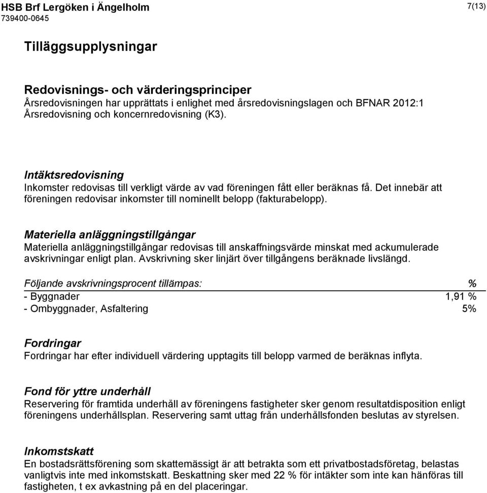 Det innebär att föreningen redovisar inkomster till nominellt belopp (fakturabelopp).